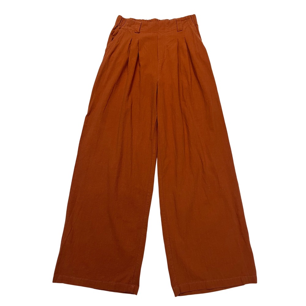 Terracotta Pleated High Waist Wide Leg Earthy Bohemian 100% Cotton Pants Size S